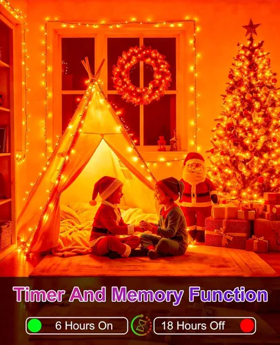 Vista 3 de 120 luces LED de Navidad de 40 pies para exteriores, guirnalda de luces de Navidad naranja impermeable, 8 modos de luces conectables para árbol
