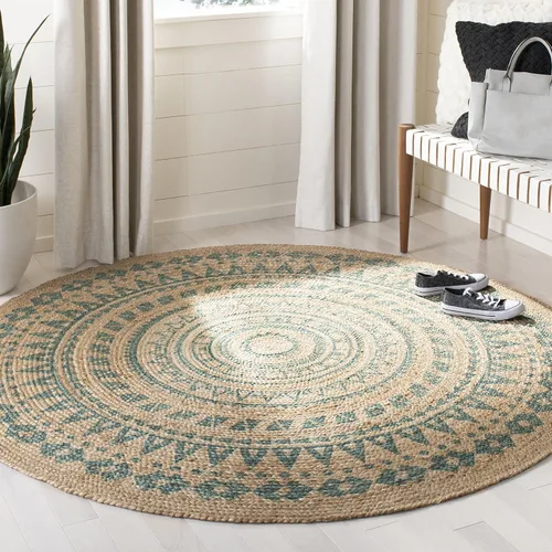 Vista 5 de SAFAVIEH Colección Natural Fiber - Alfombra de área redonda de 3 pies, color negro y natural, hecha a mano con mandala boho de yute trenzado, ideal