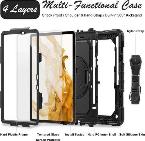 Vista 8 de Funda para Samsung Galaxy Tab S8/S7 de 11 pulgadas 5G Funda para Tableta 2022/2020, [con Protector de Pantalla de Vidrio Templado], Soporte