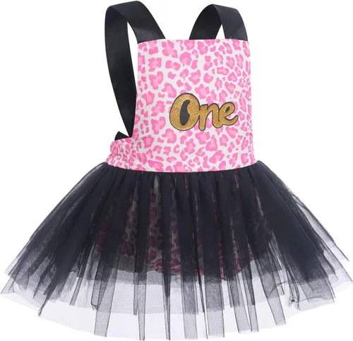 Vista 22 de IBTOM CASTLE Vestido de princesa tutú para niña pequeña con estampado de leopardo, dona, ratón, vestido de princesa con funda para pañales, conjunto