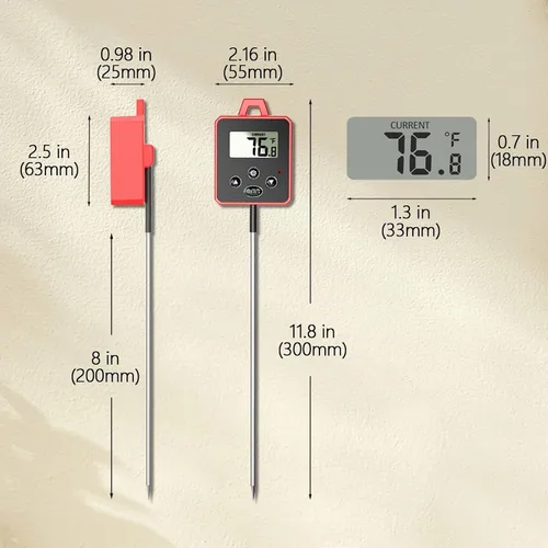 Vista 6 de Timloon Termómetro digital de dulces con clip para olla, pantalla LCD de retroiluminación, sonda de 8 pulgadas de largo, alarma de temperatura