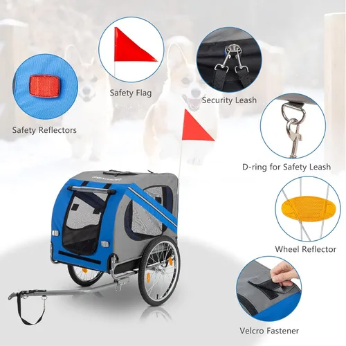 Vista 3 de PEXMOR Remolque de bicicleta para perros, carrito plegable para mascotas con enganche universal, transporte de carga para perro y ruedas de Azul