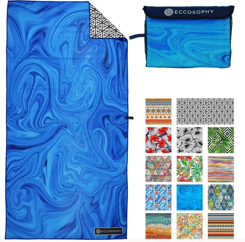 Vista 11 de ECCOSOPHY - Toalla de playa de microfibra a prueba de arena, de secado rápido, ligera, superabsorbente, perfecta para piscina, viajes, crucero y Aa