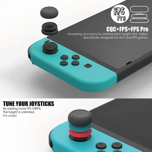 Vista 8 de Skull & Co. Skin, CQC and FPS Thumb Grip Set Joystick Cap Analog Stick Cap for Nintendo Switch Joy-Con Controller - Neon Pink+Green, 3 Pairs(6pcs)