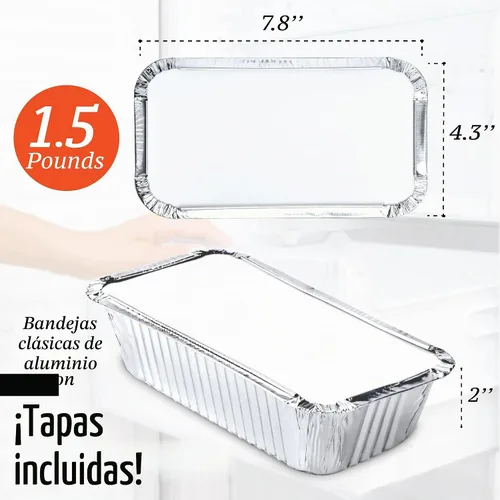 Vista 2 de (Paquete de 110 moldes para pan de aluminio con tapas, moldes de pan desechables para hornear, recipientes para almuerzo, platos para hornear