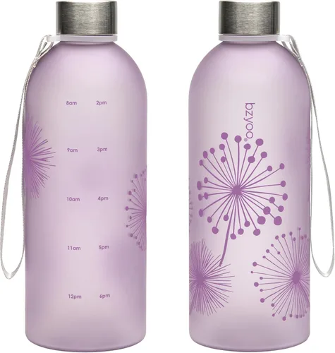 Vista 12 de bzyoo - Botella de agua de 32 onzas / 1 litro con marcador de tiempo, diseño de diente de león, plástico duradero, sin BPA, reutilizable con marcas