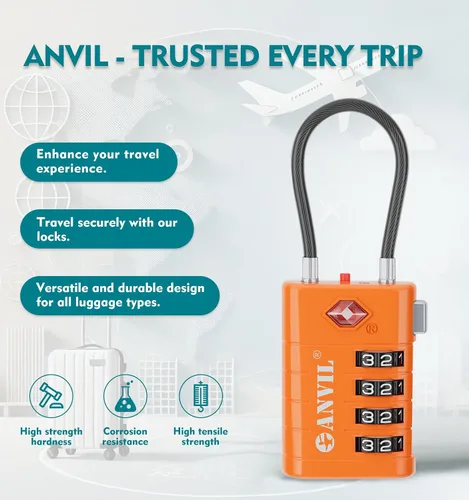 Vista 4 de ANVIL Cerraduras de equipaje de 4 dígitos, cerraduras TSA para equipaje, núcleo avanzado TSA008, indicador de alerta para su cerradura de viaje