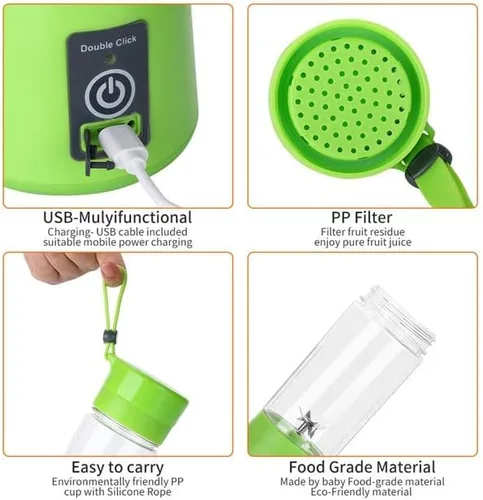 Vista 2 de Licuadora portátil de 12.8 fl oz, licuadora de viaje, mini licuadora, mezcladora personal de frutas recargable con USB, para batidos y batidos