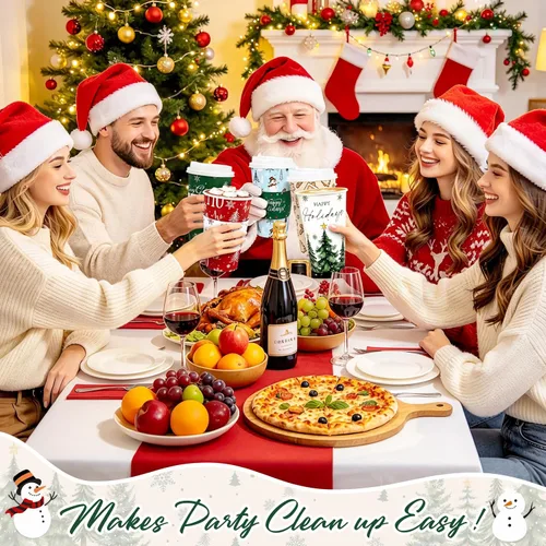Vista 5 de LANLISA Paquete de 50 tazas de café navideñas de 16 onzas con tapas