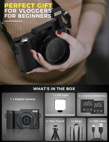 Vista 7 de Cámara digital de 5K con WiFi de 64MP con enfoque automático, cámara de vlogging Full HD para YouTube, cámara de punto y disparo con pantalla