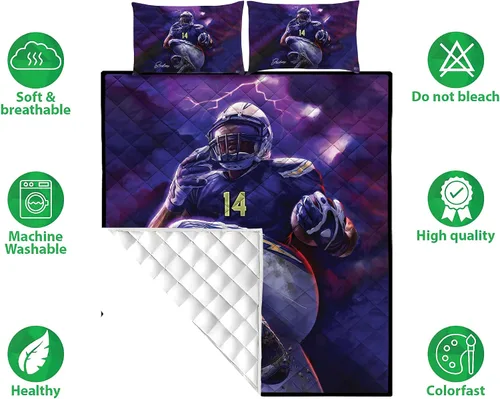 Vista 4 de Juego de edredón de jugador de fútbol personalizado increíble con nombre, juegos de edredón de fútbol para niños, tamaño King, Queen y Twin, juego