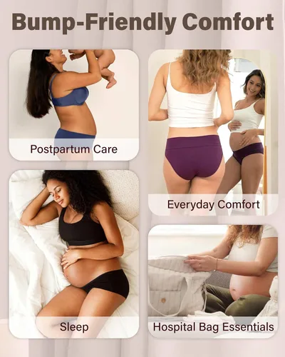 Vista 5 de Intimate Portal - Ropa interior de maternidad de algodón para debajo del vientre, panties plegables para embarazo y postparto