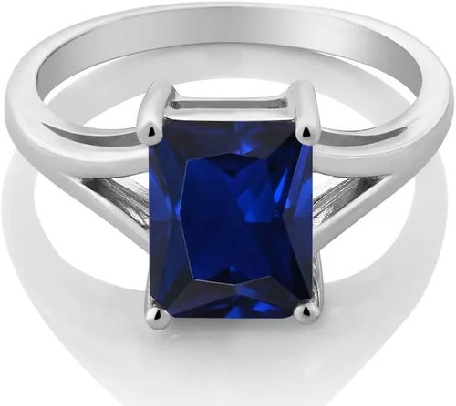 Vista 40 de Gem Stone King Anillo de compromiso solitario con diseño clásico de vástago dividido para mujer, plata de ley 925, piedra natal de piedra preciosa