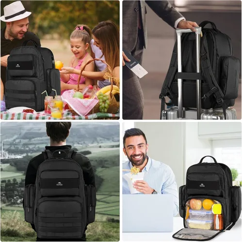 Vista 7 de MATEIN Mochila de almuerzo para hombres de trabajo, mochila táctica de 15.6 pulgadas con compartimento para el almuerzo, mochilas grandes para Negro