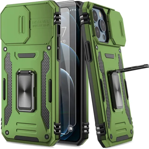 Vista 28 de Funda para iPhone 13 Pro con protector de pantalla, cristal transparente, antiamarillo, acrílico resistente, funda protectora de grado militar