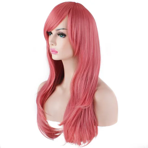 Vista 4 de Peluca de cosplay para mujeres con gorra peluca de 28in largo y ondulado resistente al calor de AKStor Rosado