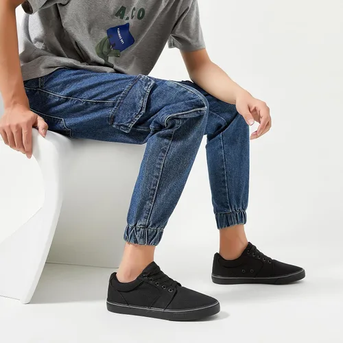 Vista 7 de BENPAO Zapatos casuales blancos para hombre, zapatillas de deporte de moda negras para hombres, zapatos de lona con cordones