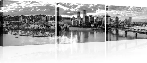 Vista 35 de TUMOVO 3 piezas de arte de pared en lienzo con diseño de horizonte de Atlanta, arte de pared panorámico de paisaje urbano en blanco y negro
