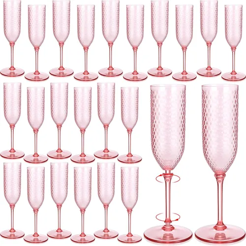 Vista 10 de Remerry Paquete de 24 copas de champán de plástico desmontables de 5.5 onzas, vasos de mimosa desechables a granel, copas de vino reutilizables