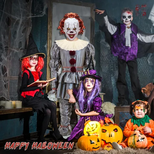 Vista 4 de Disfraz de payaso para adultos, disfraz de payaso para Halloween, disfraz de payaso aterrador para adolescentes, juego de rol para hombres y mujeres