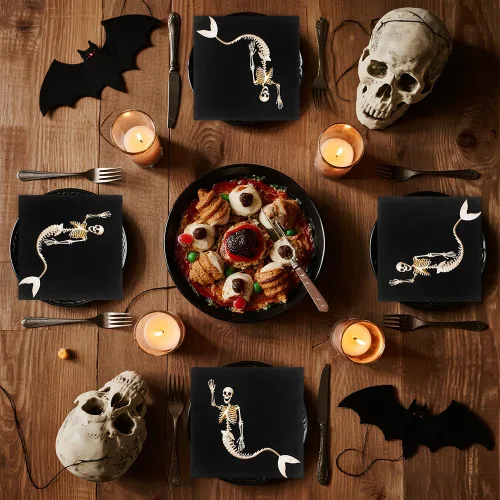 Vista 6 de 60 servilletas de Halloween – Servilletas de papel desechables de 6.5 x 6.5 pulgadas, servilletas negras de esqueleto de sirena para reuniones