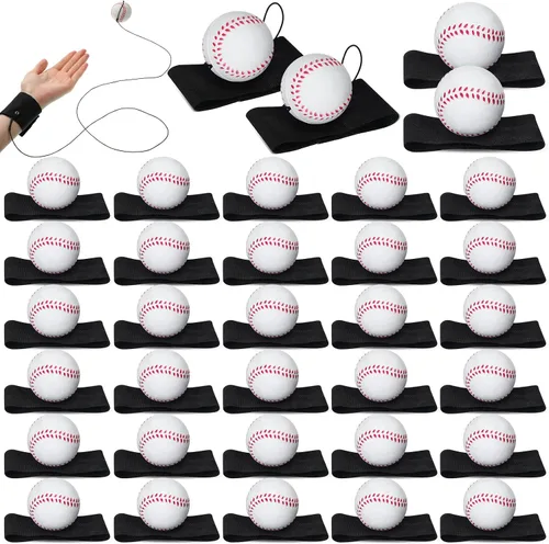 Vista 8 de Jerify - 30 unidades de pelota de retorno de muñeca en una cuerda, deportes de béisbol, regalos de fiesta de fútbol, baloncesto, muñeca de retorno