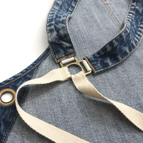 Vista 9 de Jeanerlor - Delantal de mezclilla con 4 bolsillos para mujeres y hombres - Estilo lavado correas cruzadas en la espalda y ajustable S a XXXL, Azul