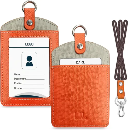 Vista 15 de Boshiho. Funda vertical, de piel, para tarjeta de identificación con cordón resistente., Negro