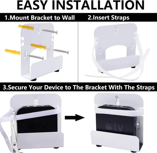 Vista 4 de Gmailmall - Soporte de pared ajustable para módem para la mayoría de reproductores multimedia estrechos, compatible con Roku, router, Fire TV, M4