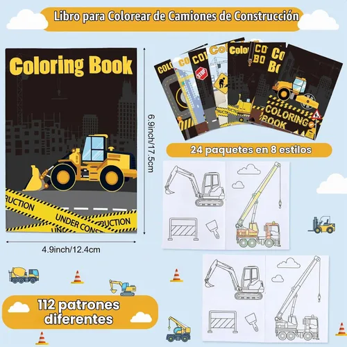 Vista 2 de Clabby 24 libros para colorear de camiones de construcción para niños