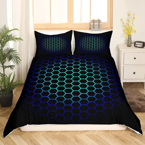 Vista 35 de Funda de edredón de panal para niños, hombres y niñas, juego de ropa de cama moderno con temática geométrica hexagonal, diseño de cuadrícula