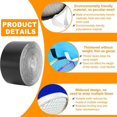 Vista 4 de OUKENS Premium Tennis Racket Tape 5m Racquet Head Protection Guard Anti-Scratch Frame Tape for Tennis, Padel, Squash Rackets Durable Head Tape