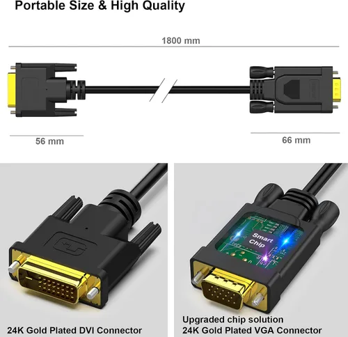 Vista 6 de BENFEI Cable DVI-D activo a VGA, DVI-D 24+1 a VGA de 6 pies macho a macho chapado en oro