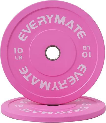 Vista 7 de EVERYMATE Placas de Peso Rosa 10LB 15LB 25LB 35LB 45LB Placas Olímpicas Bumper Placas de Peso con Agarre para Entrenamiento de Fuerza y Crossfit