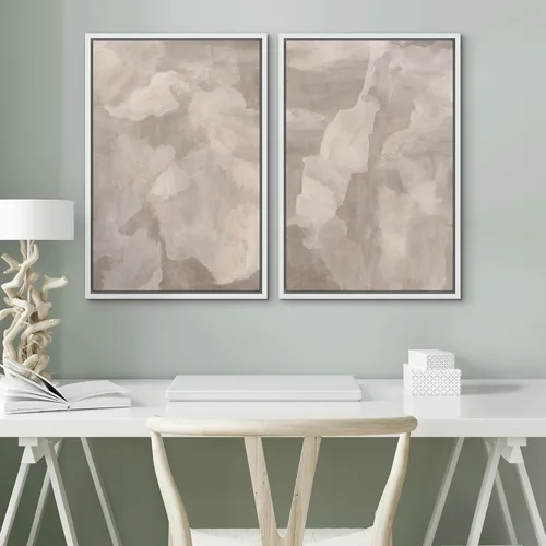 Vista 4 de SIGNWIN Lienzo enmarcado para pared, ilustraciones abstractas texturizadas en tonos beige terrosos, arte moderno, decorativo, contemporáneo