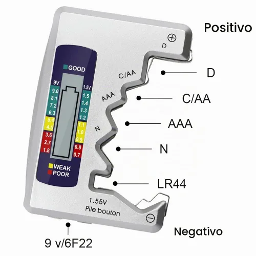 Vista 3 de Wolfride Probador de comprobador de batería AA Probador de batería universal 9 V Probador de batería Pantalla digital para AAA AA C D N 9V Batería