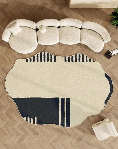 Vista 14 de Alfombra moderna abstracta de forma irregular negra para sala de estar, dormitorio, comedor, alfombra grande Art Deco de 2 x 3 pulgadas, suave