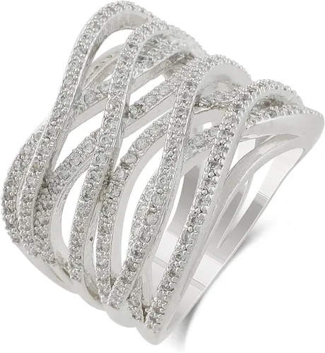 Vista 2 de JanKuo Jewelry Anillo de cóctel con circonita cúbica chapada en rodio y banda ancha