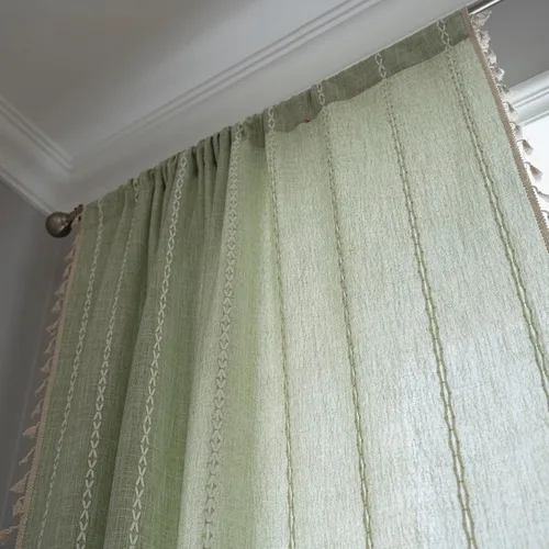 Vista 3 de Cortinas Verde Salvia Boho Granja para Dormitorio Sala de Estar 63 Pulgadas de Largo Cortinas 2 Paneles Algodón Lino Cortina de Ventana, Cortina