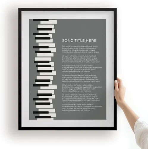 Vista 16 de Piano Keys Custom Songs Lyric Wall Art Print, Personalized Music Poster Blue 11x14" Black Frame