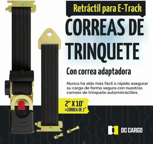 Vista 2 de [Usado] DC Cargo Mall Correas de trinquete retráctiles E Track - Opciones de montaje E-Track y atornillado (paquete de 2) 2" x 10' - 4,000 lbs