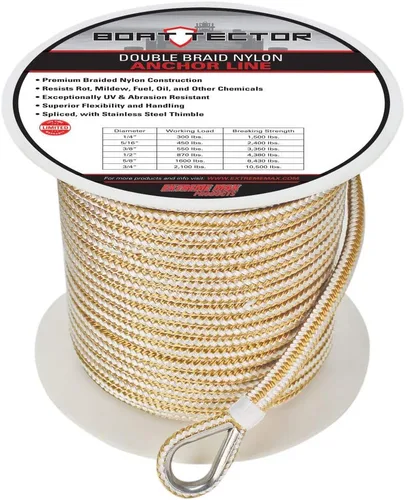 Vista 8 de Extreme Max 3006.2514 BoatTector - Línea de anclaje de nailon con doble trenza con dedal, 1/2" x 150', color blanco con trazador azul Blanco con azul