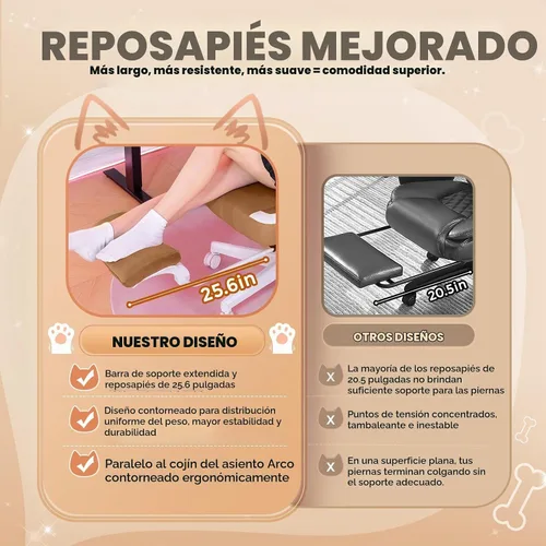 Vista 8 de GTPLAYER Silla de juegos linda con orejas de gato, ergonómica con bordado de perro, soporte lumbar de espuma viscoelástica ajustable y Marrón
