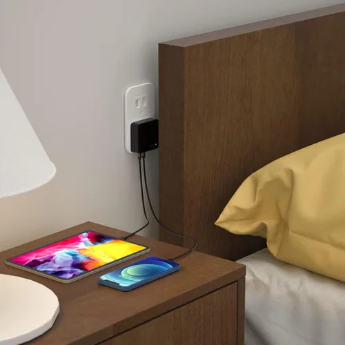 Vista 6 de Nekmit Cargador USB C, cargador de pared plano rápido y delgado de 52 W de 4 puertos con dos Power Delivery de 20 W y 2 puertos USB para iPhone