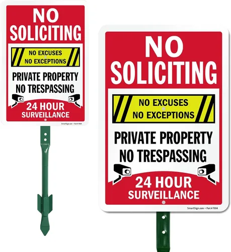 Vista 10 de SmartSign Cartel de 12 x 10 pulgadas "No Soliciting - No Excuses, No Exceptions, No Trespassing" para Patio con Estaca de 3 pies, Aluminio de 40