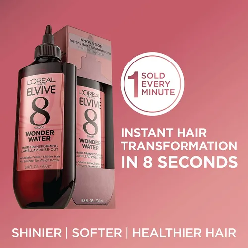 Vista 2 de L'Oreal Paris Elvive 8 Second Wonder Water Lamelar, enjuaga tratamiento hidratante para cabello sedoso y brillante, 6.8 onzas líquidas