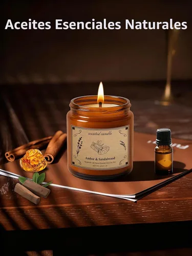 Vista 2 de Velas perfumadas, vela de cera de soja de tarro grande de 16 oz – Ámbar y sándalo con mezcla premium de cera vegetal para una combustión constante