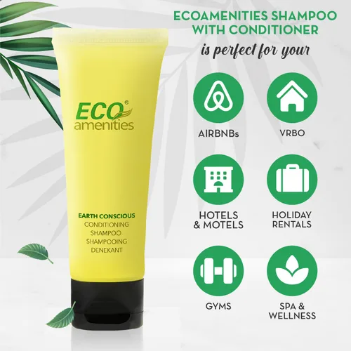 Vista 2 de 2 en 1 champú y acondicionador ECO Amenities, tubo transparente con tapa, envuelto individualmente de 1.1 onzas, 72 tubos por caja
