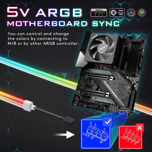 Vista 2 de EZDIY-FAB Kit de tira LED direccionable prémium para PC 5V ARGB sincronización de placa base, actualizado con 3 tipos de clips de montaje, 1 tira