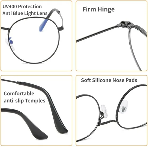 Vista 4 de Lentes de bloqueo de luz azul, para videojuegos, computadora, teléfono, pantalla, lentes para mujeres y hombres, ligeros, delgados, redondos, marco